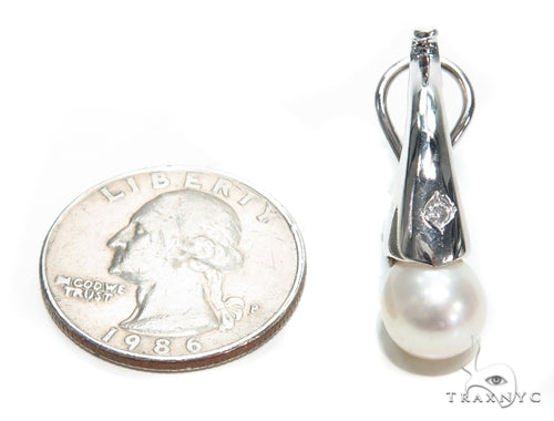 Pearl Diamond Hoop Earrings 40832 - Image 4