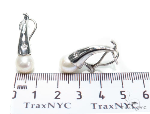 Pearl Diamond Hoop Earrings 40832 - Image 5