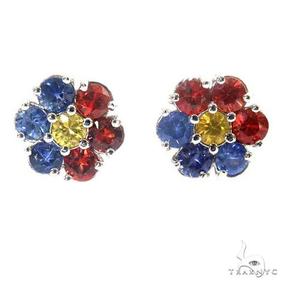 Philippines Flag Sapphire Flower Earrings 67481 - Image 1