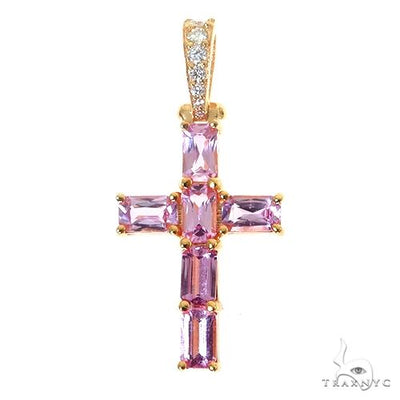Pink Emerald Cut Sapphire Cross Pendant 67459 - Image 1
