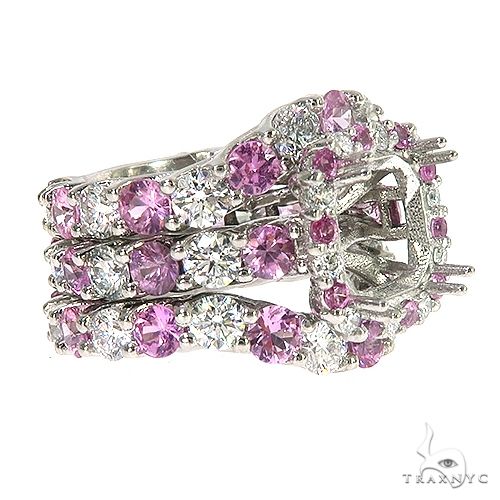 Pink Sapphire Diamond Platinum Engagement Ring Set 67170 - Image 3