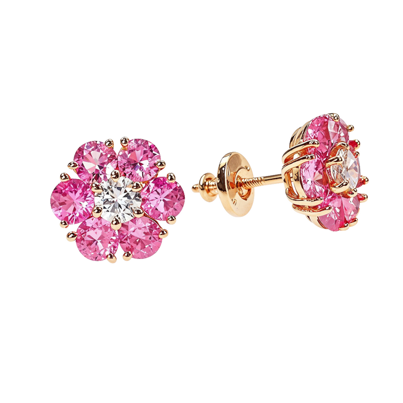 Large Cherry Blossom Sapphire Diamond Flower Earrings 66788