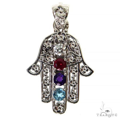 Platinum Hamsa Birthstone Pendant 68385 - Image 1