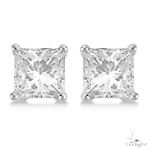 Princess Diamond Stud Earrings 14kt White Gold H-I, SI2-SI3 57460 - Image 2