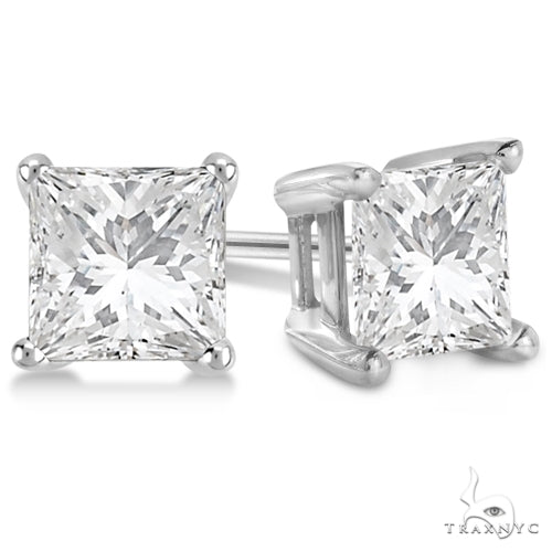 Princess Diamond Stud Earrings 14kt White Gold H-I, SI2-SI3 57460 - Image 3