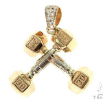 14K Two Tone Big Dumbbells Barbells Fitness Pendant 66106 - Image 1