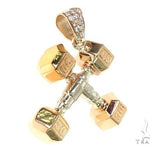 14K Two Tone Big Dumbbells Barbells Fitness Pendant 66106 - Image 2