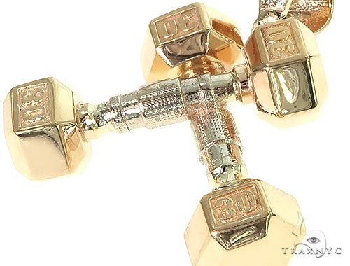 14K Two Tone Big Dumbbells Barbells Fitness Pendant 66106 - Image 4