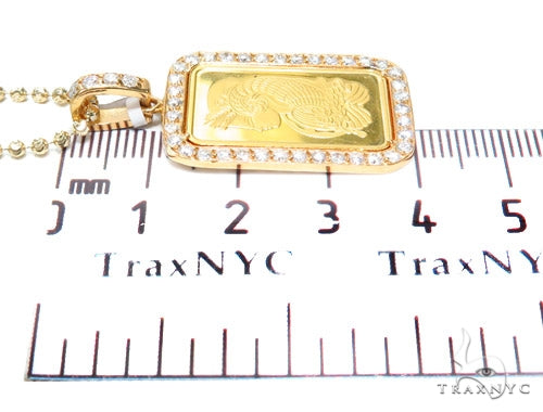 Prong Diamond 24k Gold Pendant Bar Moon Cut Chain 42206 - Image 10