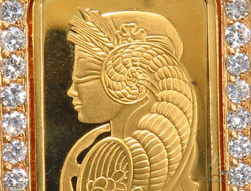 Prong Diamond 24k Gold Pendant Bar Moon Cut Chain 42206 - Image 5