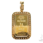 Prong Diamond 24k Gold Pendant Bar Moon Cut Chain 42206 - Image 6