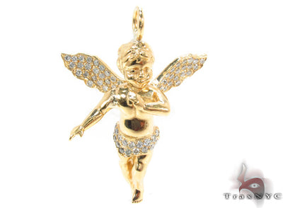 14K Gold Prong Diamond Angel Pendant 36459 - Image 1