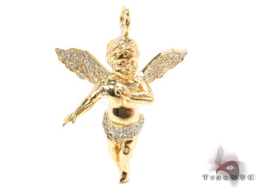 14K Gold Prong Diamond Angel Pendant 36459 - Image 1