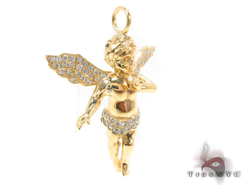14K Gold Prong Diamond Angel Pendant 36459 - Image 2
