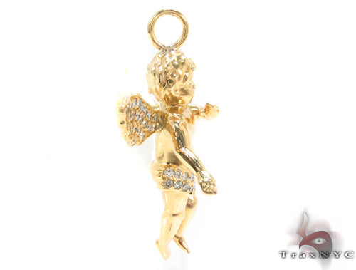 18K Gold Prong Diamond Angel Pendant 34693 - Image 4