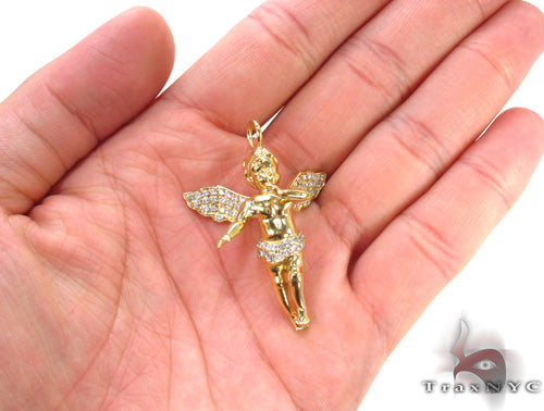 18K Gold Prong Diamond Angel Pendant 34693 - Image 7