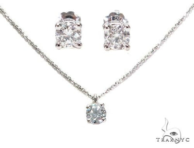 Prong Diamond Earrings & Necklace Set 43165 - Image 1
