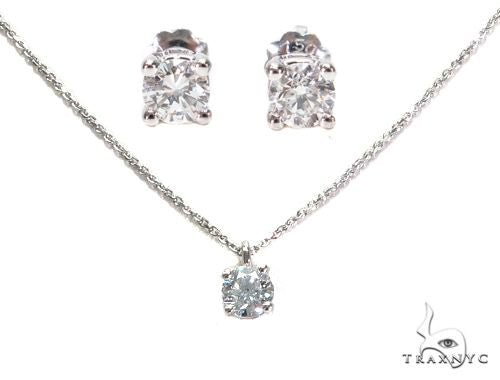 Prong Diamond Earrings & Necklace Set 43165 - Image 1