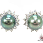 Prong Diamond Green Pearl  Earrings 32065 - Image 1