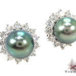 Prong Diamond Green Pearl  Earrings 32065 - Image 2