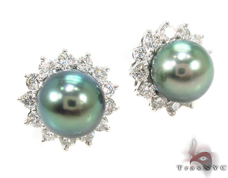 Prong Diamond Green Pearl  Earrings 32065 - Image 2