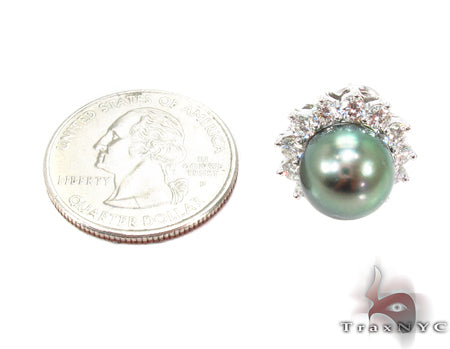 Prong Diamond Green Pearl  Earrings 32065 - Image 5