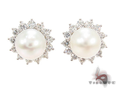 Prong Diamond Pearl Earrings 32064 - Image 1