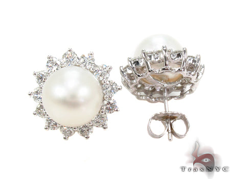 Prong Diamond Pearl Earrings 32064 - Image 4