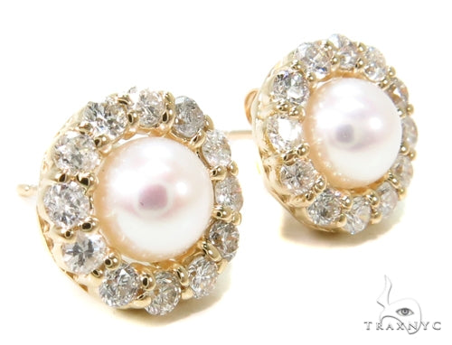 Prong Diamond Pearl Earrings 36949 - Image 3