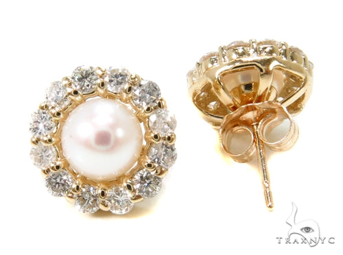 Prong Diamond Pearl Earrings 36949 - Image 4