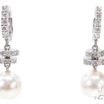 Prong Diamond Pearl Hoop Earrings 42319 - Image 1