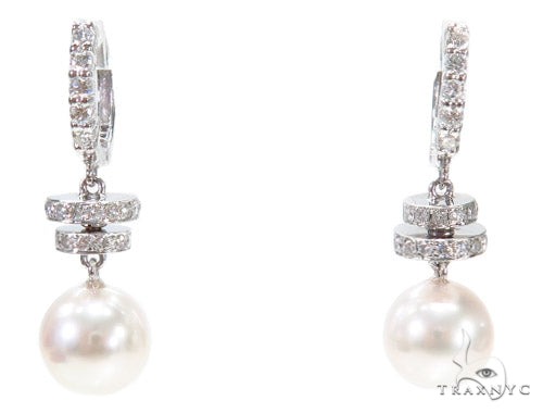 Prong Diamond Pearl Hoop Earrings 42319 - Image 1