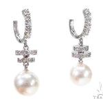 Prong Diamond Pearl Hoop Earrings 42319 - Image 2
