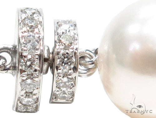 Prong Diamond Pearl Hoop Earrings 42319 - Image 3
