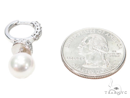 Prong Diamond Pearl Hoop Earrings 42319 - Image 5