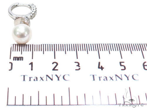 Prong Diamond Pearl Hoop Earrings 42319 - Image 6