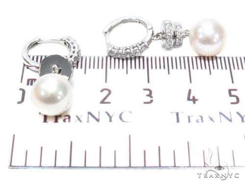 Prong Diamond Pearl Hoop Earrings 42319 - Image 7