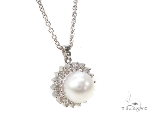 Prong Diamond Pearl Necklace 37699 - Image 3