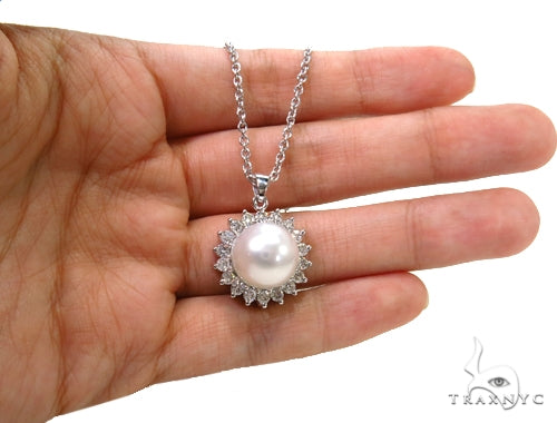 Prong Diamond Pearl Necklace 37699 - Image 8