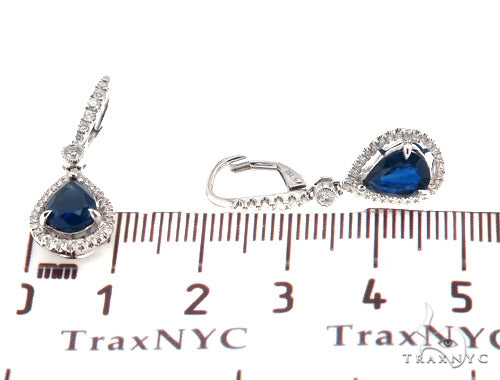 Prong Diamond & Pear-cut Sapphire Earrings 42436 - Image 5
