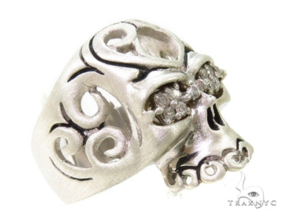 Prong Diamond Skull Silver Ring 37597 - Image 1