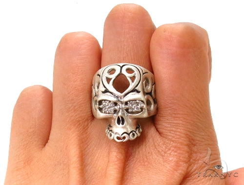 Prong Diamond Skull Silver Ring 37597 - Image 8