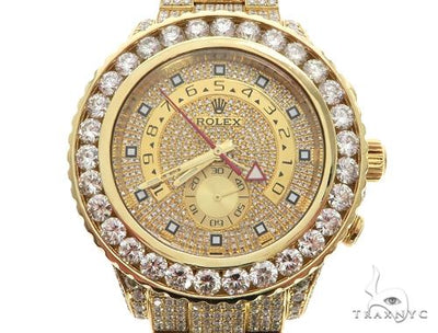 ROLEX 18k GOLD YACHTMASTER II 2 WATCH MODEL # 116688 FULL DIAMOND WATCH 63741 - Image 1