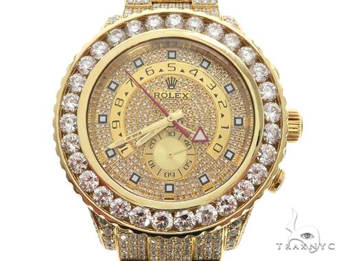 ROLEX 18k GOLD YACHTMASTER II 2 WATCH MODEL # 116688 FULL DIAMOND WATCH 63741 - Image 1