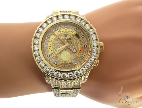 ROLEX 18k GOLD YACHTMASTER II 2 WATCH MODEL # 116688 FULL DIAMOND WATCH 63741 - Image 11