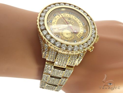 ROLEX 18k GOLD YACHTMASTER II 2 WATCH MODEL # 116688 FULL DIAMOND WATCH 63741 - Image 12