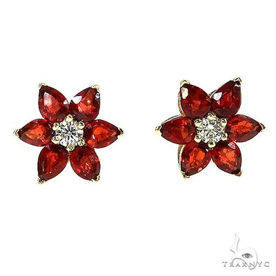 Red Starflower Sapphire Diamond Flower Earring 67067 - Image 1