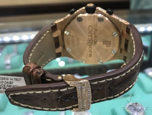 Rose Gold  Audemars Piguet Royal Oak Offshore Diamond Watch Leather Strap 63892 - Image 6