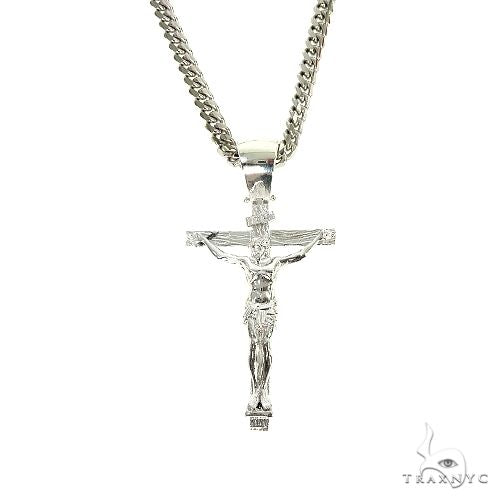 Silver Crucifix Jesus Cross Cuban Chain Set With Miami Cuban Chain 67201 - Image 1
