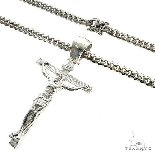 Silver Crucifix Jesus Cross Cuban Chain Set With Miami Cuban Chain 67201 - Image 3